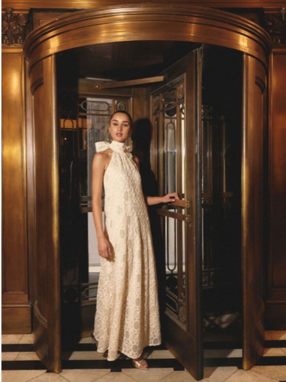 ELLIATT Vessia Halter Neck Maxi Dress in Cream Size S NWT